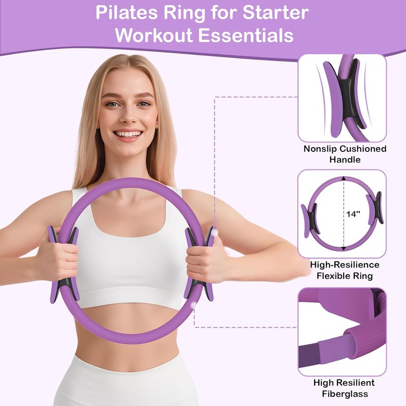 Hoedia 17 PCS Pilates Kit for Women, Pilates Equipment Ring and Ball Set with Resistance Bands, Yoga Strap, Core Sliders, Socks, Bag & Guide for Starter Home Workout Fitness Gym Essentials - Image 3